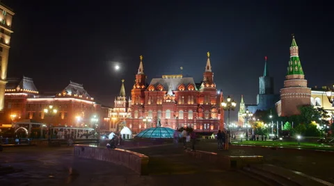 Moon over Moscow Kremlin. Stock Footage 66539701