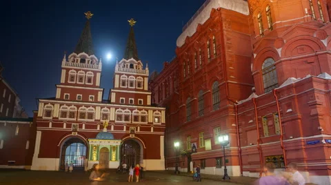 Moon over Moscow Kremlin. Stock Footage 66539743