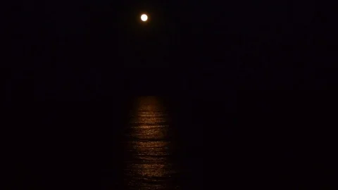 Moon Over the Ocean at Night Stock Footage 82043092