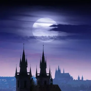 Moon over prague Stock Photos