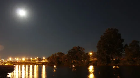 Moon over river Stock Footage 26810729
