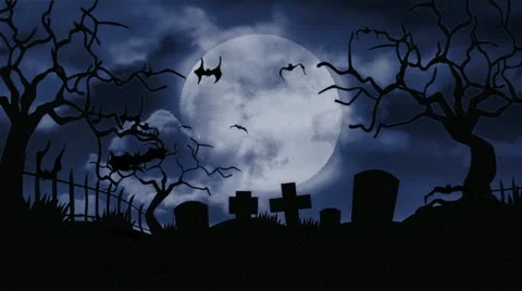 Moon over a scary cemetery | Stock Video | Pond5