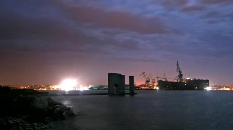 Moon over shipyard Stock Footage 669131