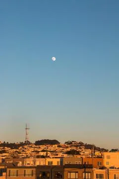 The moon over the Sunset District in San Francisco, California Stock Photos