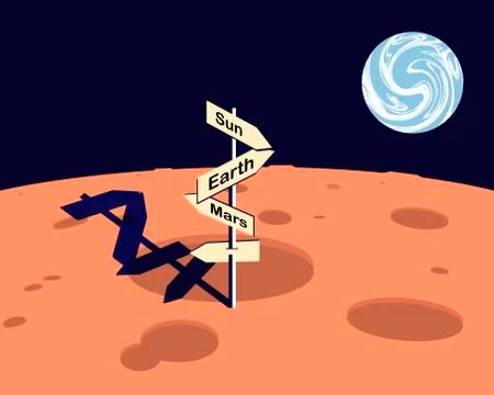Moon overlooking the planet Earth. On the surface of the moon is a pointer. V Stock Illustration