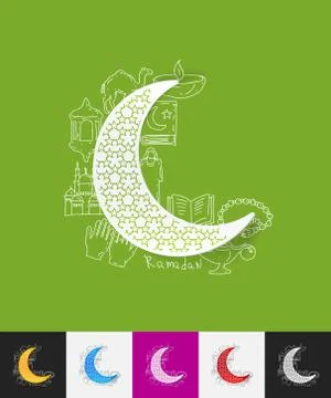 Moon paper sticker with hand drawn elements 库存插图