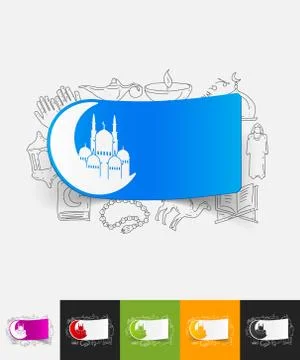 Moon paper sticker with hand drawn elements Stock Illustration