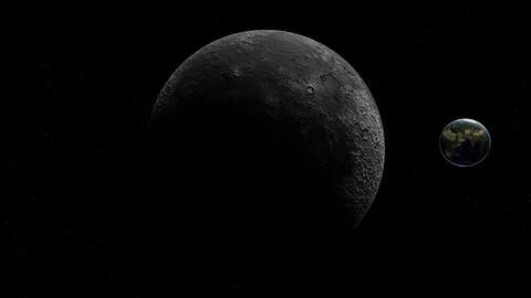 The moon in partial shadow with Earth in the background of CGI image Stock Illustration