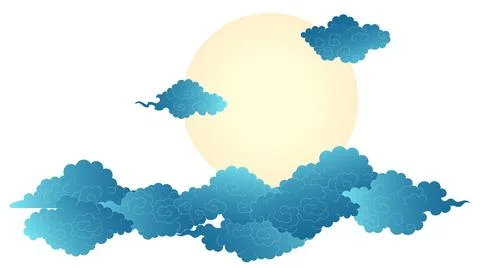 Moon partially covered by clouds isolated Stock Illustration