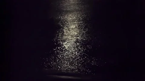 Moon path. Reflection of the moon in dark sea water Stock Footage 148045366