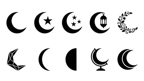 Moon phase and celestial night sky icon set for astrology and astronomy theme Stock Illustration