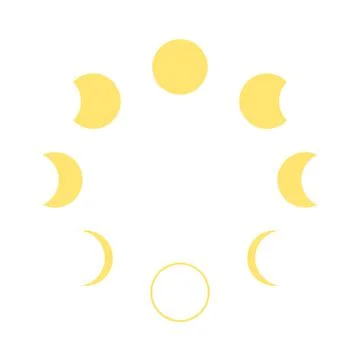 Moon phase change, month cycle icon. Moon calendar. Graphical yellow form of Ilustração Stock