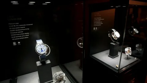 Moon-phase Chopard watch exhibited at Baselworld. Stock Footage 79690295