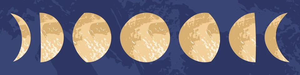 Moon phase, lunar cycle, synodic month. Lunary visible side. New and full moo Stock Illustration