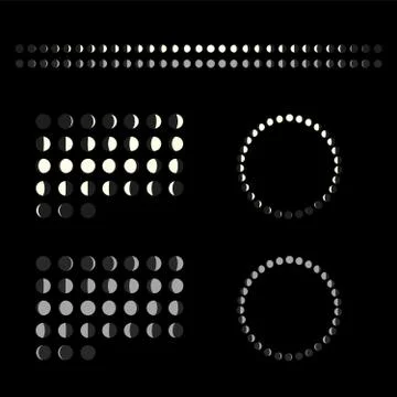 Moon phase vector scheme. Circle cycle calendar. lunar calendar line Stock Illustration