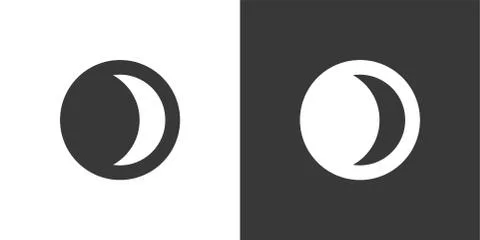 Moon phase. Waxing crescent. Isolated icon on black and white background. Wea Stock Illustration