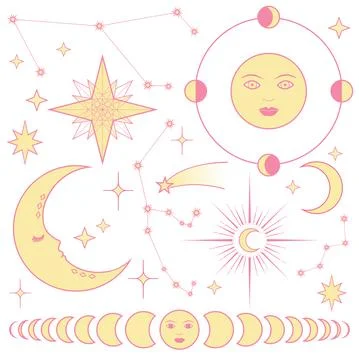 Moon phases and constellations Stock Illustration