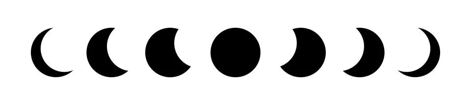 Moon Phases black border frame, wicca banner sign. Triple moon pagan logo Stock Illustration