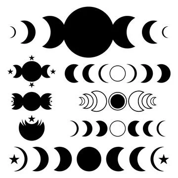 Moon phases flat icons set illustrations isolated on white background. Stock Illustration
