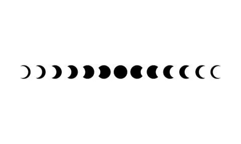 Moon phases icon set in black. Astronomy. Space. Eclipse. Vector on isolated  Ilustração Stock