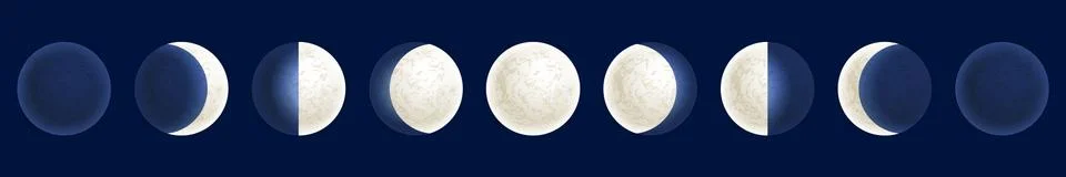 Moon phases illustration, celestial space planet poster background Stock Illustration