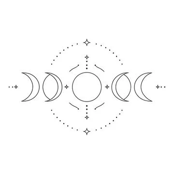 Moon phases line with stars, celestial of lunar cycles, isolated on a white.. Stock Illustration