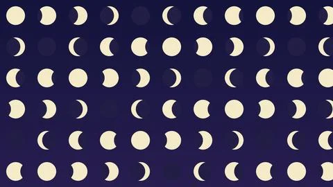 Moon phases pattern with crescent and full moon icons on dark navy background Stock Illustration