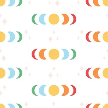 Moon phases seamless pattern. Love, LGBTQ flag colors, Pride Month. Stock Illustration