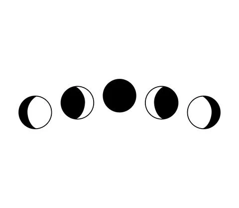 Moon phases. Simple black and white vector illustration with full moon, crescent Stock Illustration