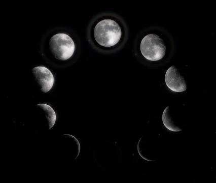 Moon Phases. Ten steps from full moon to new moon. High resolution and super Stock Photos
