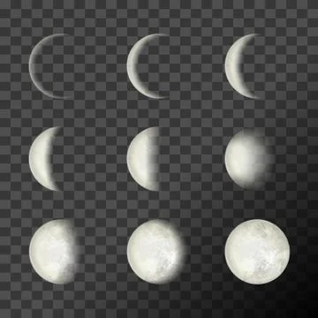 Moon phases on a transparent background. Vector Illustration, EPS 10. Stock Illustration