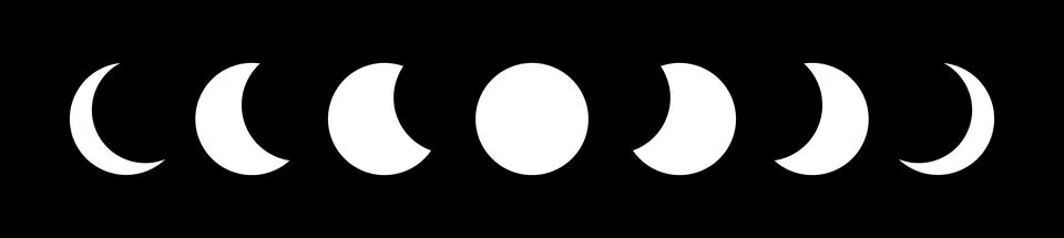 Moon Phases white border frame, wicca banner sign. Triple moon pagan Wiccan Stock Illustration