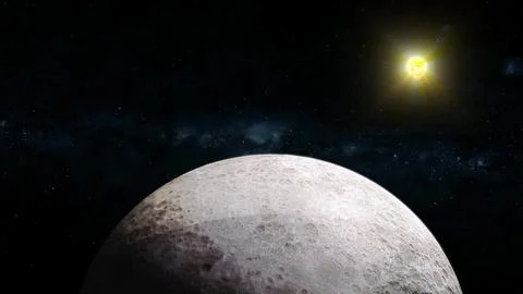 Moon planet with glowing sun on space Stock Illustration