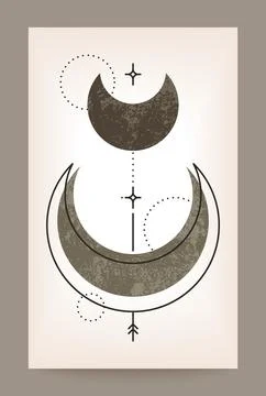 Moon poster. Boho stars. Abstract crescents. Esoteric astrology geometry. L.. Stock Illustration