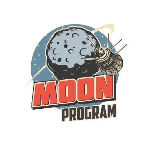 Moon program, orbital station and space planet Stockillustratie