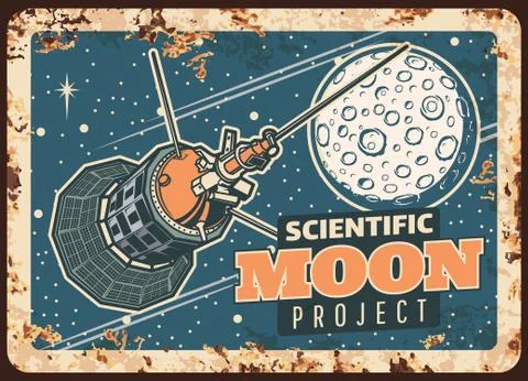 Moon project vector rusty metal plate, poster Illustrazione stock