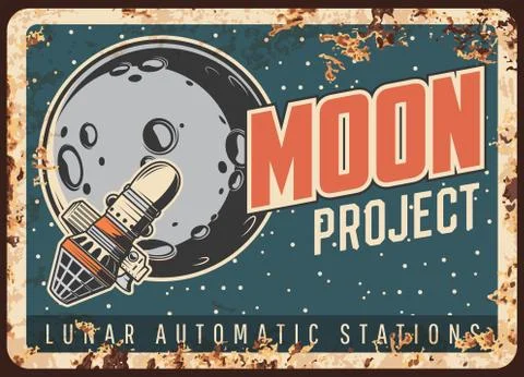 Moon project vector rusty metal plate, poster Illustrazione stock