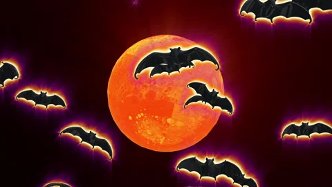 Moon pumpkin bat halloween loop animation Stock Footage 146371537