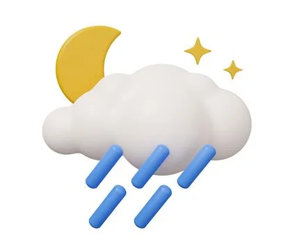 Moon rain cloud 3d weather. isolated minimal 3d render illustration in cart.. Stock Illustration