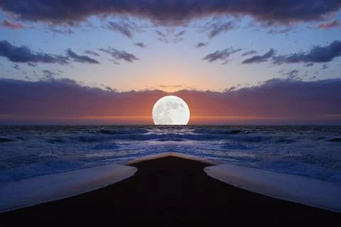 Moon raising between two seas, fantasy landscape Foto stock