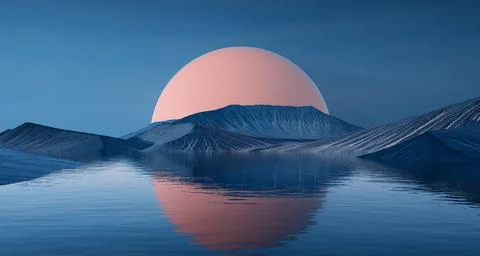The moon reflected in a lake. Nature concept. Stock Illustration