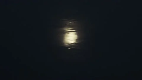The moon is reflected in the moving water of the river at dusk Stock Footage 117423329