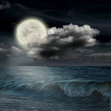 Moon reflected in water wavy surface Illustrazione stock