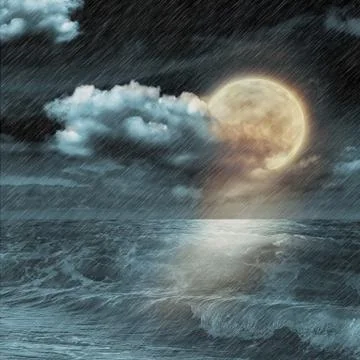 Moon reflected in water wavy surface Stock Illustration