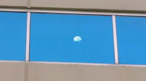 Moon Reflection on Office Window - zoom out Stock Footage 8516599