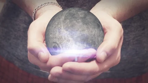 The moon revolves in man hands Video stock 69858580