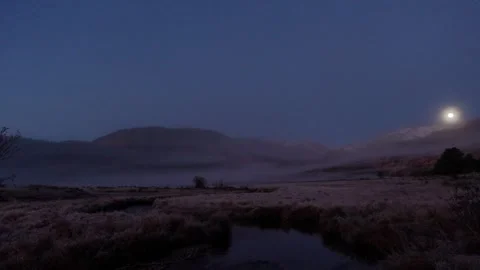 Moon rise over high mountain meadow Stock Footage 330297200