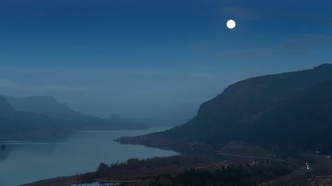 Moon Rise Time Lapse Over the Columbia River Gorge Stock Footage 100617764