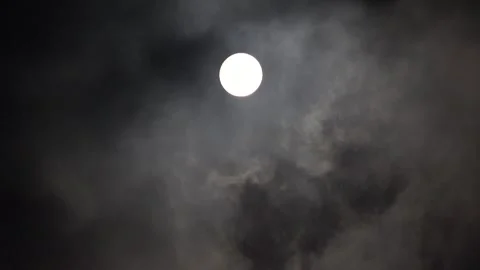Moon Rises in Clouds in Night Sky, Halloween View in Time Lapse, Evening Stock Footage 341385509