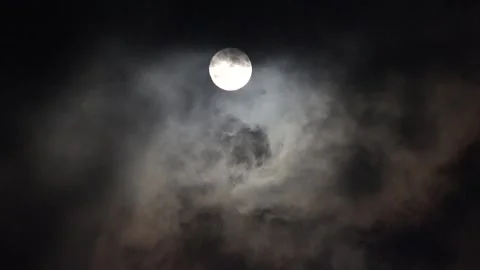 Moon Rises in Clouds in Night Sky, Halloween View Time Lapse, Evening Astrology Stock-Footage 346680152